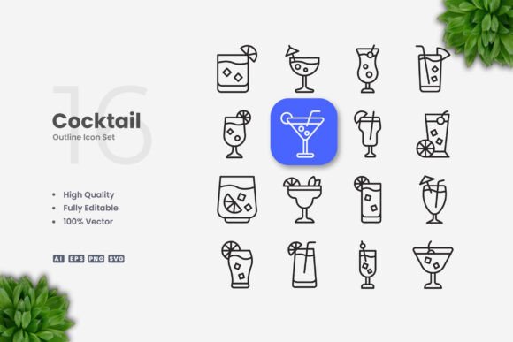 Cocktail Icons: Simple and Clean Design for Every Project