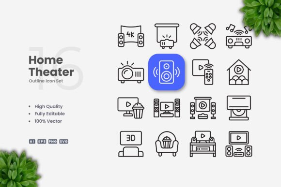 Home Theater Icons for Modern Design and Functionality