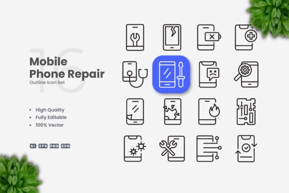 Mobile Phone Repair Icons: Simple and Effective