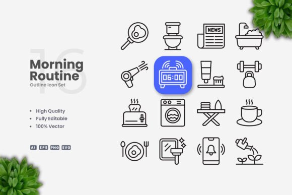 Morning Routine Icons for Streamlined Workflow and Design